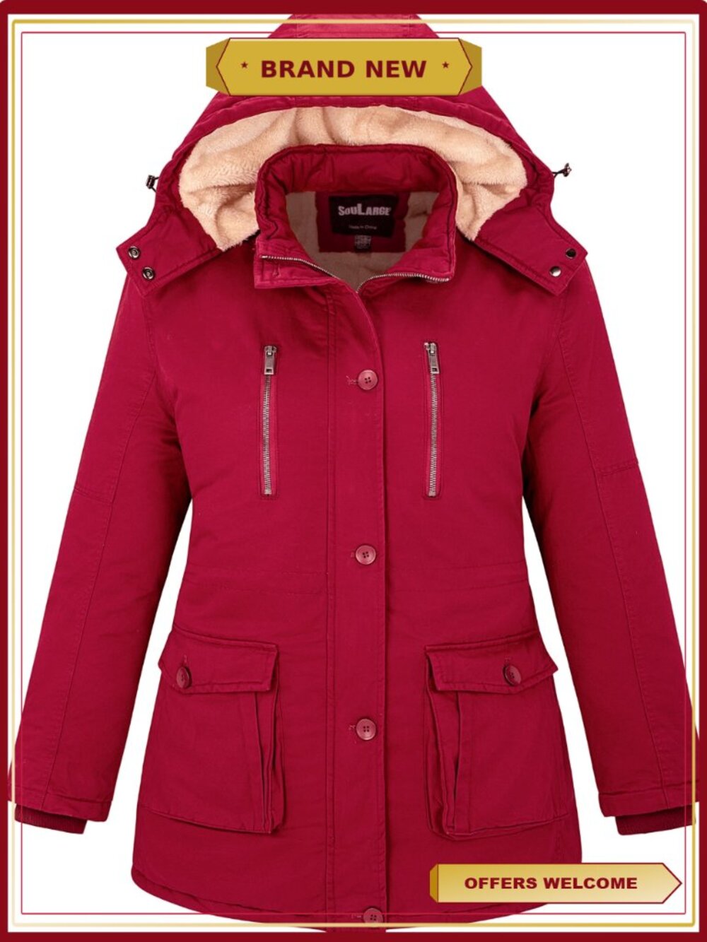 Plus Size Winter Puffer Coat Hooded Warm Jacket